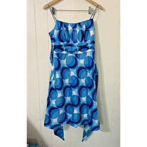 Ann Taylor Women's Sundress Size 4 Retro Print Blue Tie Back Resort Wedding